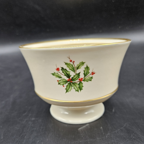 Vintage Lenox Christmas Holiday Dimension Candy Jar w/ Holly Design - Picture 2 of 5